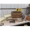 Image 1 : Wooden Crate, Ice Tongs, Old Bicycle Seat plus more
