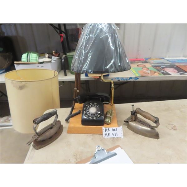 Rotary Telephone Lamp & 2 Irons