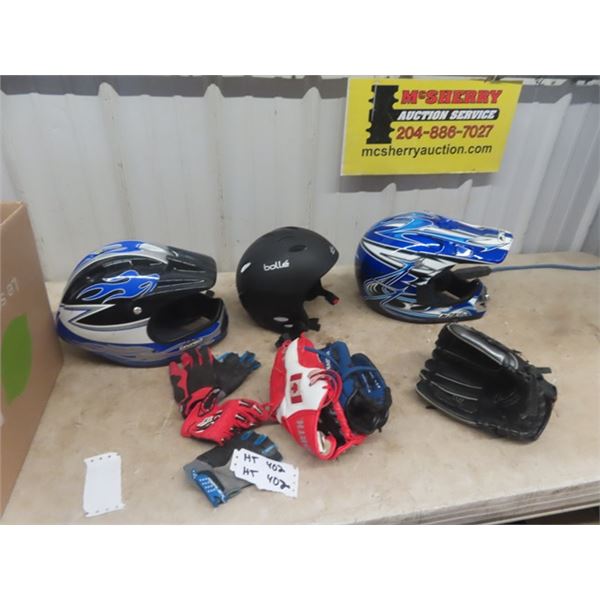 Sports Items- Bike Helmets, Baseball Gloves
