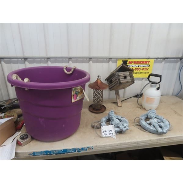 Tote, Tub, Yard Ornament, Bird House, Bottle Sprayer