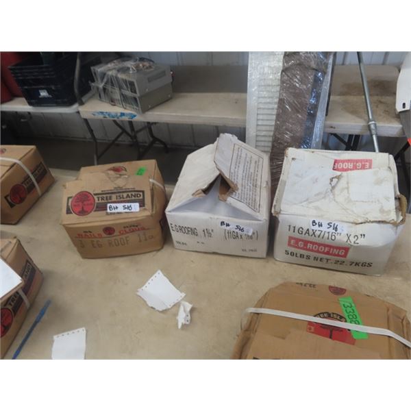 3 Boxes of Roofing Nails; 1) 3" Full, 1) 2" 1/2 box, 1) 1.5" 1/3 Box