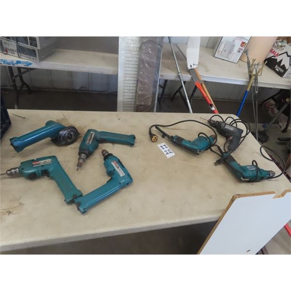 7 Tools 3 Power Drills, 4 Cordelss Drills & Saw - NO Charger