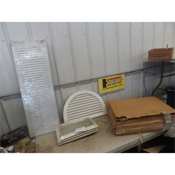 5 - Half Moon Gable Vents 24" x 16" , 3 Square GableVents 9" x 26" , 2 Shutters 14" x 43"