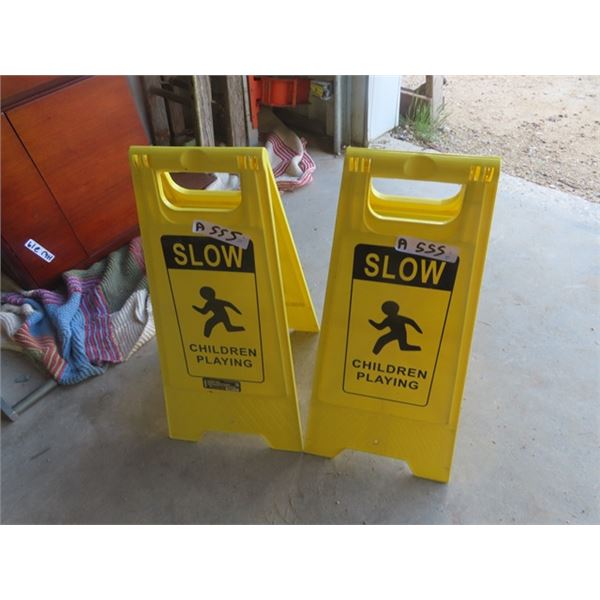 2 Slow Children Playing Roadside Caution Signs