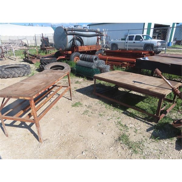 2 Shop Benches - Steel Framed with Wood Deck 1) 24"X 67" x 40"  on Casters, 1) 30" x 60" x 24"
