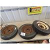 Image 1 : 3 Trailer Tires with Rims 4.8 - 12 4 Hole Rim Poor Condition Rubber