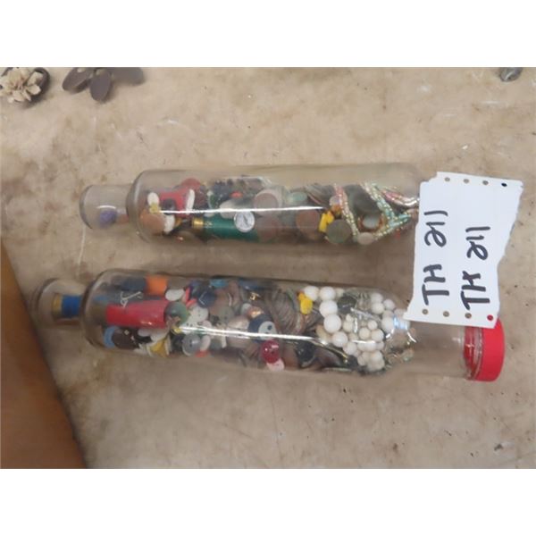 2 Glass Rolling Pins filled with Nana's Trinkets