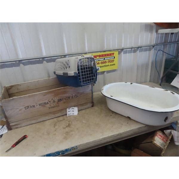 Enamel Baby Bathtub, Wooden Crate, Pet Kennel