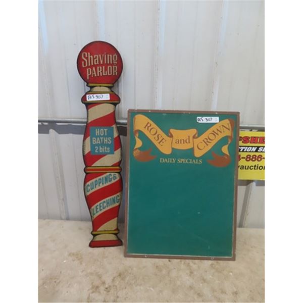 Vintage Rose + Crown WPG Restaurant Menu Board 18"x 24"  & Modern Shelving Parlor Display