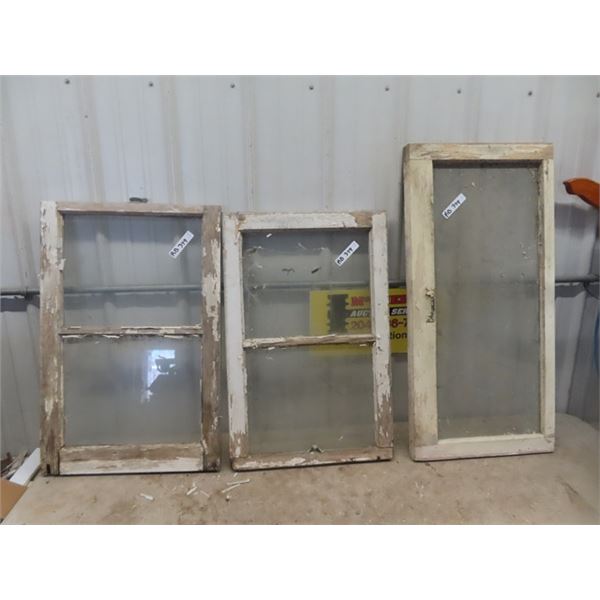 3 Wooden Framed Window Panes; 2) 30"x 20" , 1) 18" x 38"