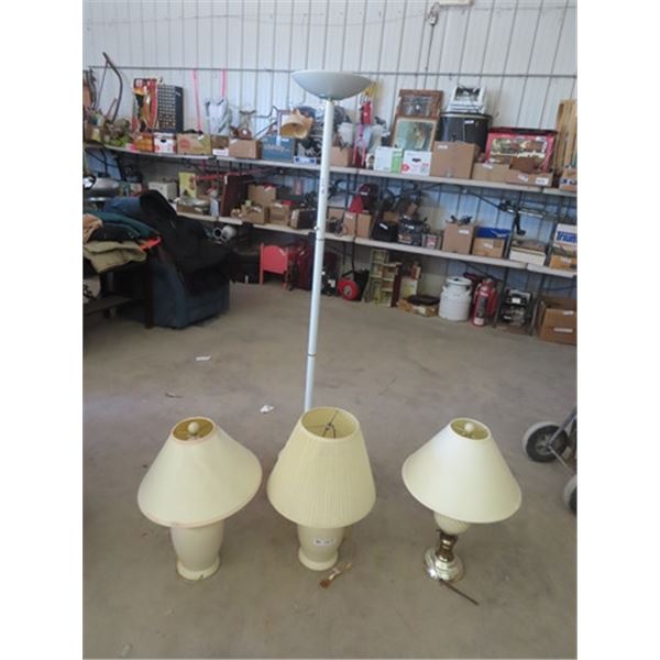 3 Table Lamps, Floor Lamp & Picture