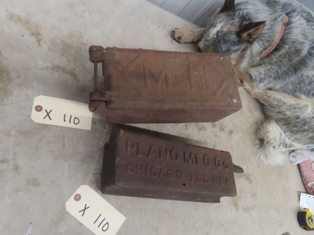 2 Cast Implement Tool Boxes; MAssey Harris & Plano MFG
