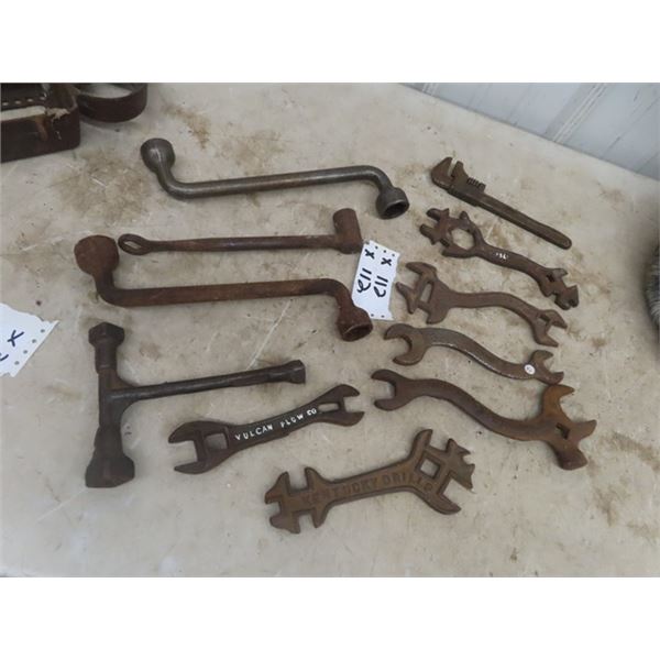 11 Wrenches- Many Labelled ; Vulcan, Kentucky, Champion plus others