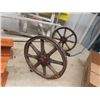 Image 2 : Washtub Stand, 2 Plate Shelves, Wooden Wagon Wheels 10" Wide