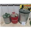 Image 2 : 3 Metal Gas Cans & Porcelain Light Shade -18" Wide at Base