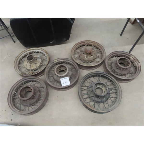 6 Vintage Steel Spoked Auto Rims