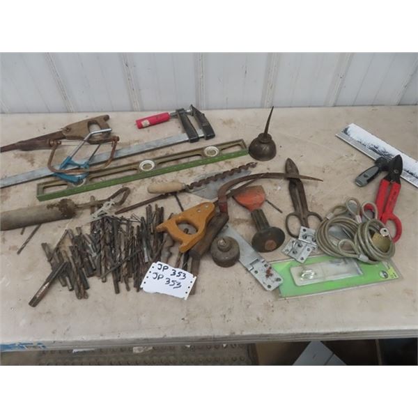 Pad Lock, Drill Bits OddsnEnds of Tools; Tin Snip, Saws, Clamp plus more