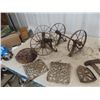 Image 3 : Old Cast Pieces; Trivet, Stove Cast, Base, Wheels Door Hardware plus more