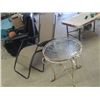 Image 1 : Wrought Iron & Glass Patio Stand 27" Tall 22" Wide & Gravity Lounge Folding Chair