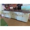 Image 1 : 3 Mid Century Painted Kitchen Cupboards; 1) Lower Counter 30" x 95" X 21" , 1) Corner 50" Long 25" L