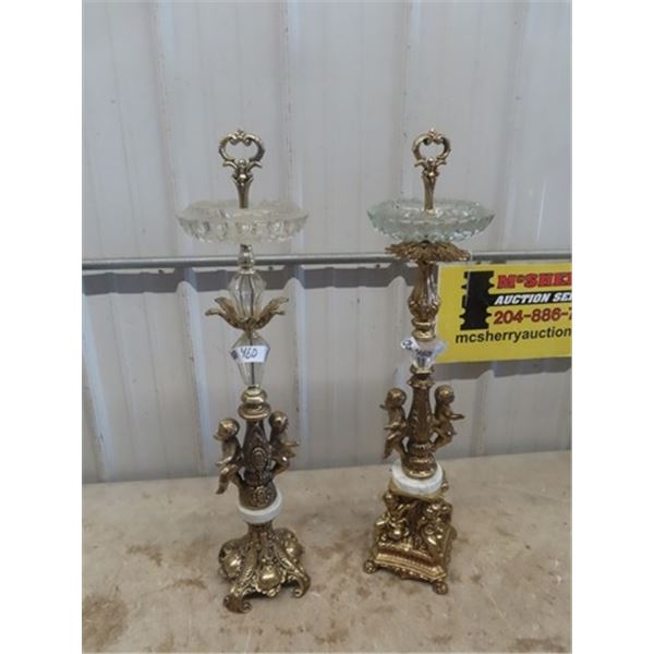 2 Figurine Floor Ashtray Stands