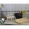 Image 1 : Wooden Sleigh Display, Suitcase, Carriage - No Basket