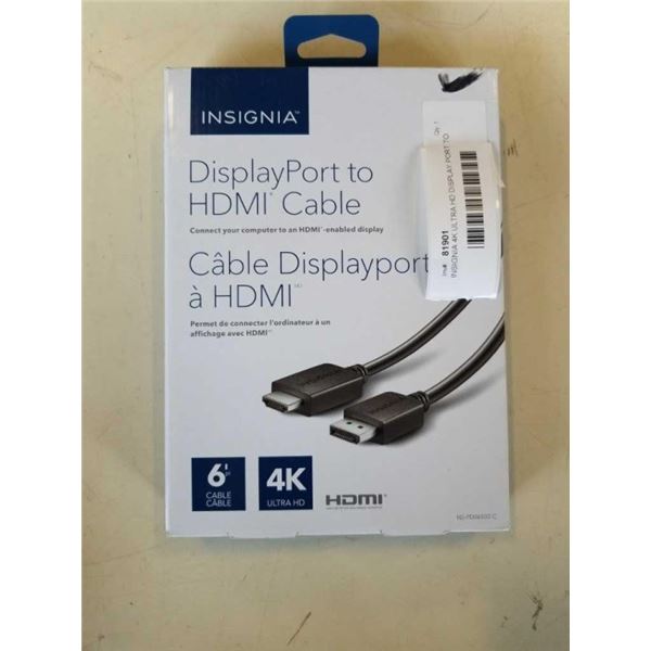INSIGNIA 4K ULTRA HD DISPLAY PORT TO HDMI CABLE - TESTED WORKING
