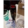 Image 8 : CRYSTAL BISCUIT BARREL, GREEN GLASS VASE, 2 DAMAGED ROYAL DOULTON FIGURES
