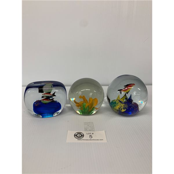 Lot of 3 Beautiful Glass Paperweight Decorations