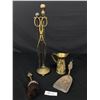Image 1 : Antique Brass Fireplace Tools & Match Holder