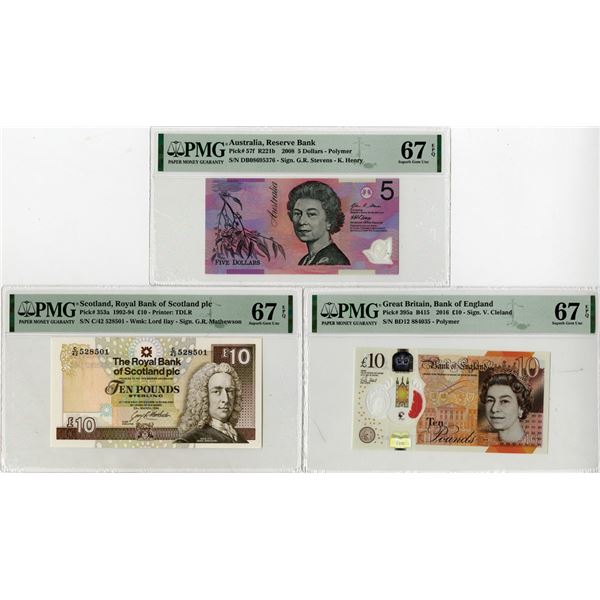 Australia, Great Britain, and Scotland Group of 3 High Grade Issued Banknotes. 1992-2016.