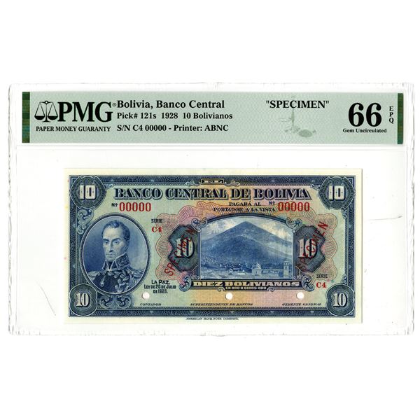 Banco Central, 1928, 10 Bolivianos Specimen Banknote