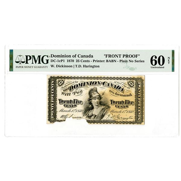 Dominion of Canada, 1870, 25 Cents, Face Proof Banknote, Possibly Unique