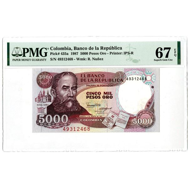 Banco de la Republica. 1987.  Top Pop   Issue Banknote.