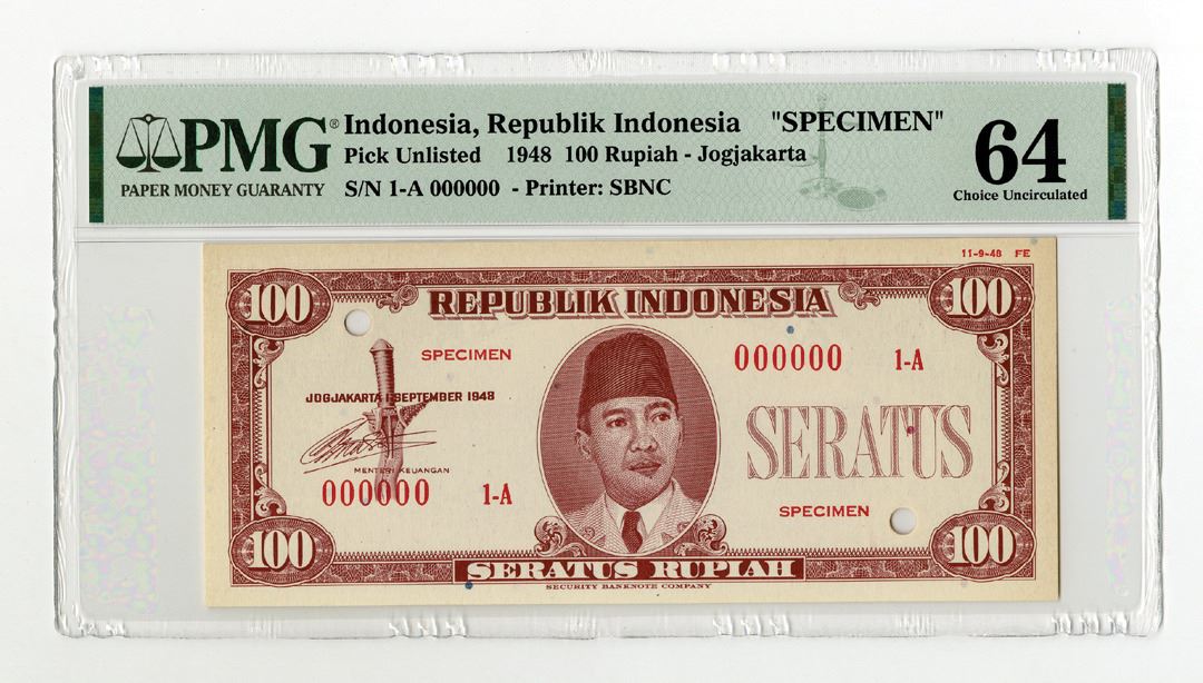 Republik Indonesia, 1948, 100 Rupiah, Specimen Banknote.