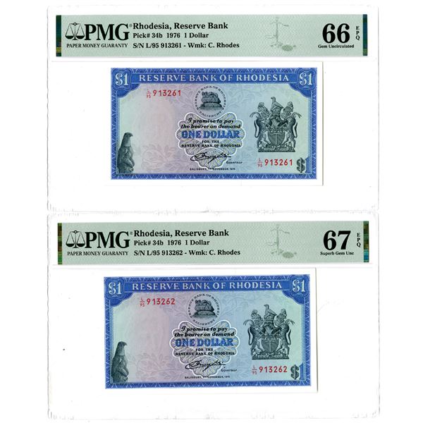 Reserve Bank of Rhodesia, 1979 Sequential Banknote Pair, One is "Top Pop.