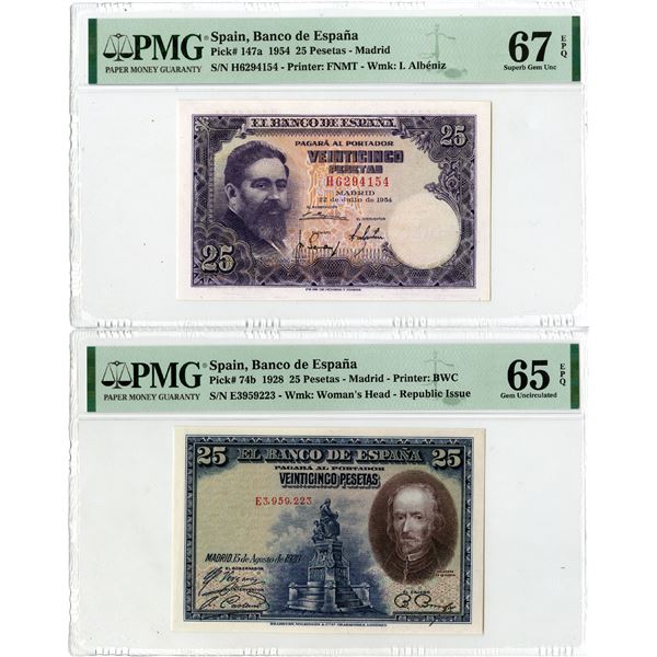 Banco de Espana, 1928-54, Pair of Issued Banknotes