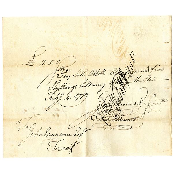 Revolutionary War Connecticut, 1779 Promissory Note Signed by Fenn Wadsworth and Oliver Wolcott Jr.