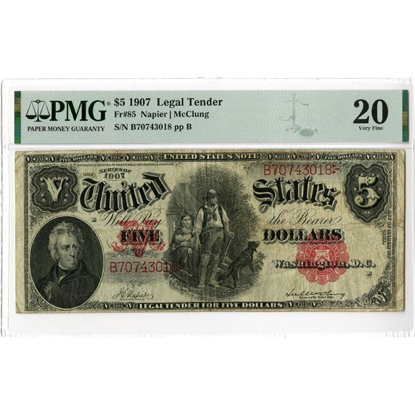 U.S. Legal Tender, $5, Series of 1907, Fr#85, Issue Banknote