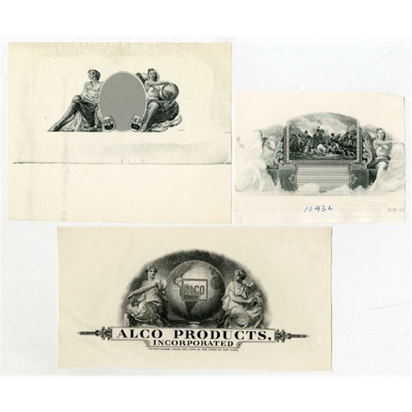 ABN Proof Vignette Trio. 1920-1950s. Intaglio Printed Proofs Black