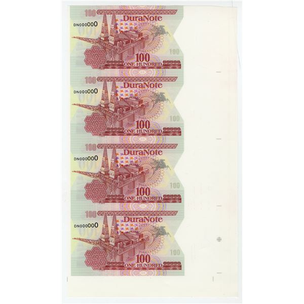 DuraNote Uncut Vertical Strip of 4 notes, ND  1980-90's Specimen DuraNote Polymer Notes.