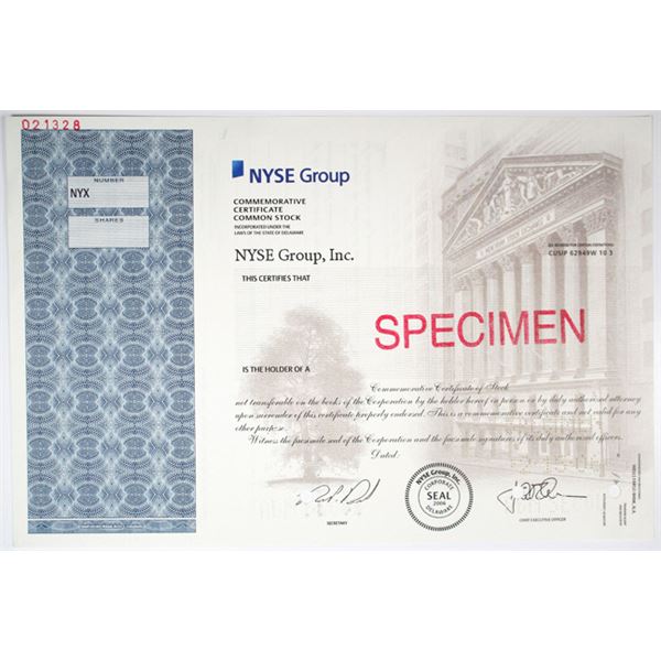 NYSE Group, Inc. 2006 Commemorative Stock Certificate
