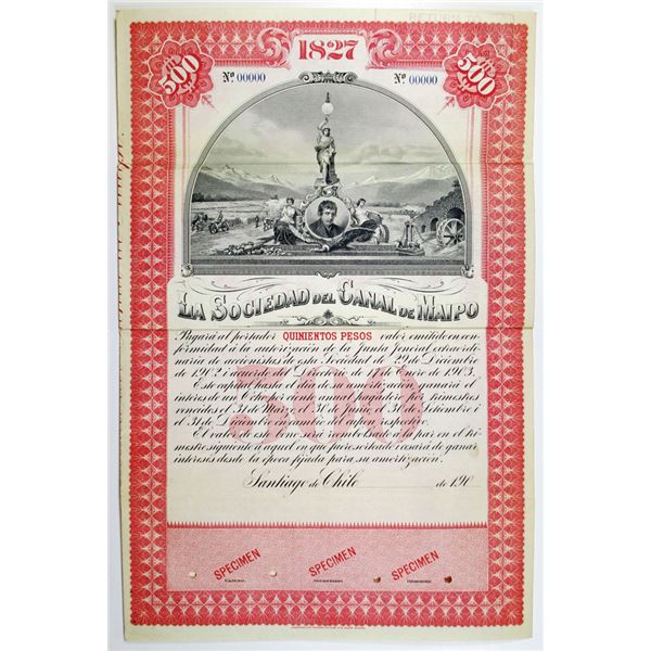 La Sociedad del Canal de Maipo, 190x (1900's) Specimen Bond