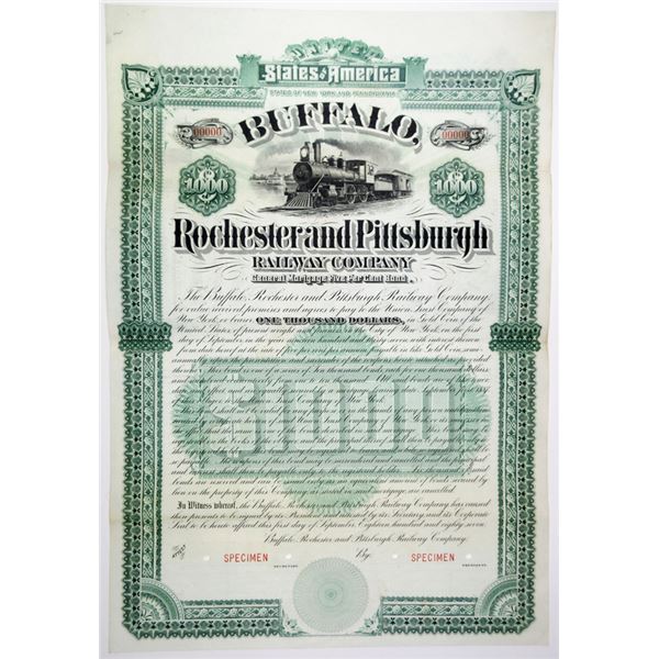 Buffalo, Rochester and Pittsburgh Railway Co. 1887 Specimen Bond