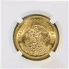 Image 2 : 1920/10 MEXICO GOLD 20 PESOS G20P AZTEC SUNSTONE NGC MS 64 SCARCE BU OVERDATE