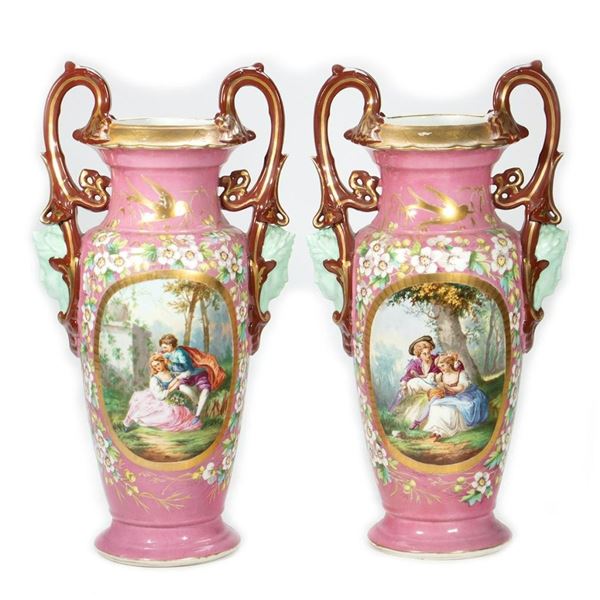 Pair Bohemian Porcelain Vases