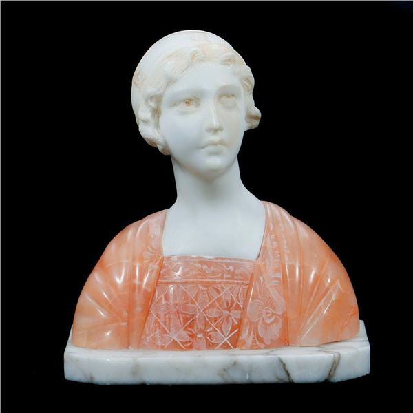 Italian White/Peach Marble Bust of a Woman