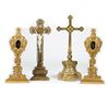 Image 1 : Giltwood and Porcelain Crucifix, a Brass Cross, and two Reliquaries