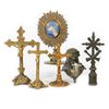 Image 1 : Group of Metal Standing Crucifixes, with Other Metal Religious Objects (6)