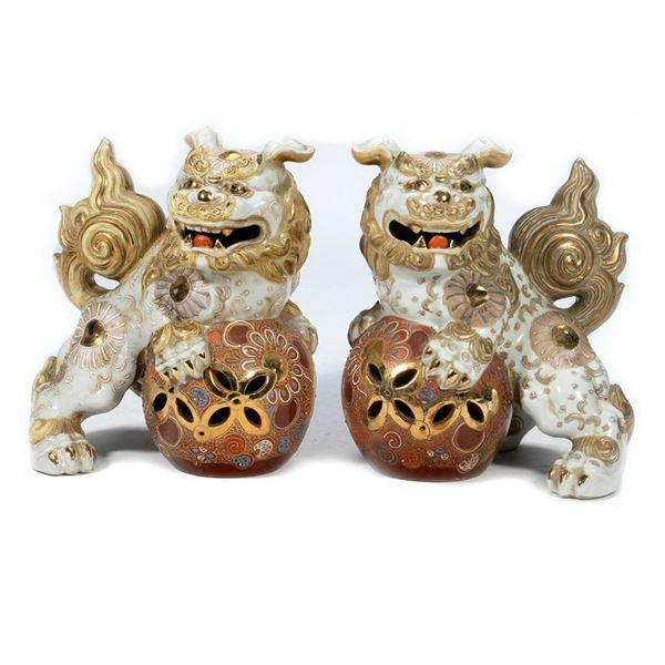 Pair Porcelain Fu Dogs